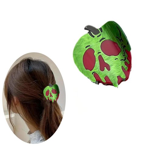 Skull Apple Hair Claw Clips, Cellulose Acetate Hair Clips, Strong Hold Nonslip, Funny Hair Accessories for Women Girls, Halloween Hair Jaw Clips (Green-Apple)