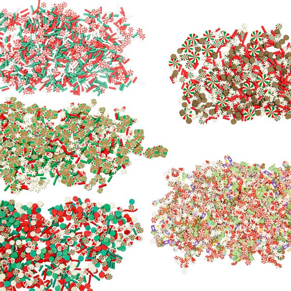 Christmas Sprinkles Fake Sprinkles, Polymer Clay Sprinkles Faux Sprinkles Xmas Clay Beads, Soft Clay Chocolate Candy Fake Christmas Sprinkles for Resin Nail Scrapbook Charm DIY Decoration(5 Styles)