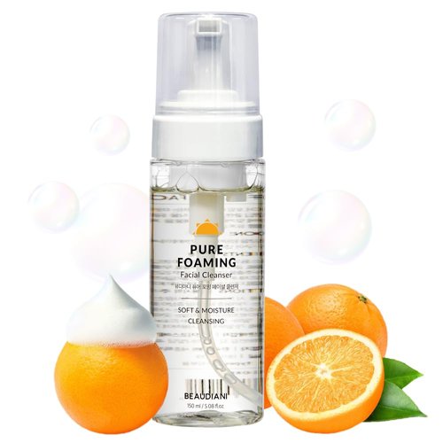 BEAUDIANI Pure foaming facial cleanser, CICA & orange oil cleanser, gentle face wash, makeup remover + pore minimizer for all skin types, vegan