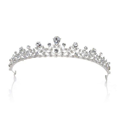 SWEETV Crystal Wedding Tiara for Bride & Flower Girls - Princess Tiara Headband Pageant Crown, Bridal Hair Jewelry for Women and Girls, Silver