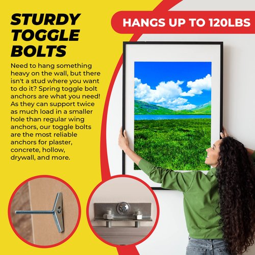 QUALIHOME Spring Toggle Bolt Assortments Kit - Toggle Drywall Anchors Kit for Hanging Items w/Hollow Walls & Ceilings - 1/8” x 2”, 3/16” x 3’’, 1/4” x 3'' Sheetrock Anchor for Frames, Shelves & More