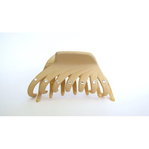 Generic Tan beige hair claw clip with crystals for fine thin hair (Crystal choice: With crystals), 1 Count (Pack of 1)