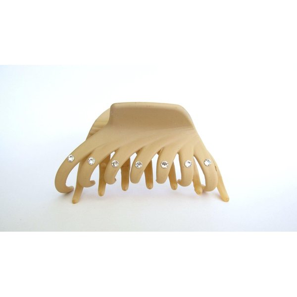 Generic Tan beige hair claw clip with crystals for fine thin hair (Crystal choice: With crystals), 1 Count (Pack of 1)