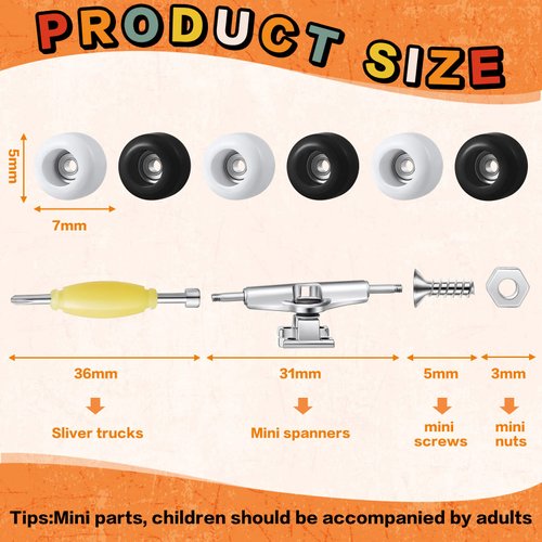 Jexine 6 Sets DIY Fingerboard Kit Fingerboard Accessories Mini Finger Skateboard Parts Include 12 Brackets 54 Screws 30 Nuts 6 Screwdriver 24 Fingerboard Wheels Tool for 96mm (Black, White)
