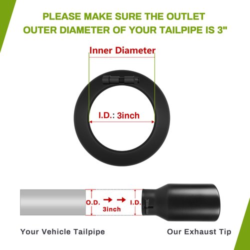 AUTOSAVER88 3 Inch Inlet Exhaust Tip, 3" Inlet 4.5" Outlet 9" Overall Length Black Powder Coated Finish Stainless Steel Exhaust Tip for 3" Outside Diameter Tailpipe, Rolled Edge, Bolt On, Universal