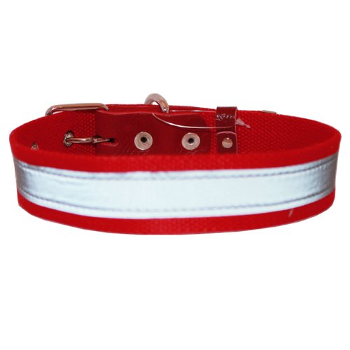 Cotton Web/Leather Reflective Dog Collar 20" Long 1" Wide Fits 14"-18" Neck, Boxer, Retriever