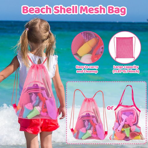 FUNWEGOT Beach Sand Toys Set Includes Collapsible Buckets 2 Big Size Sand Shovels, Rake, Animal Sand Molds Toys with Mesh Bag Silicone Pail, Sandbox Kit for Kids Age 3+ (19 PCS)