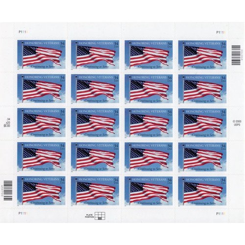 Honoring Veterans, Continuing to Serve (Sheet of 20) 34 Cent US Postage Stamps 2001 Scott 3508