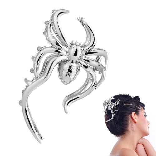 Halloween Spider Hair Claw Clips, Horror Spider Hair Clips Gothic Hair Barrettes Hairpin Metal Hair Accessories Silver Halloween Hair Decoration for Women Girls
