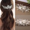 Foyte Flower Bride Wedding Hair Comb Crystal Leaf Bridal Headpieces Rhinestone Hair Pieces Pearl Bridesmaid Side Combs Hair Accessories for Women (pearl)