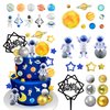 40PCS Astronaut Space Cake Toppers Outer Space Astronaut Figurine Meteorite Planet Rocket Stars and Gold Silver Ball Space Theme Cake Decorations for Baby Shower Kids Birthday Party Supplies