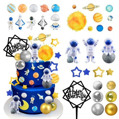 40PCS Astronaut Space Cake Toppers Outer Space Astronaut Figurine Meteorite Planet Rocket Stars a...