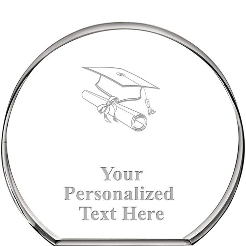 Graduation Standing Circle Paperweight, Custom Engraved Graduation Cap Crystal Paperweight Gift