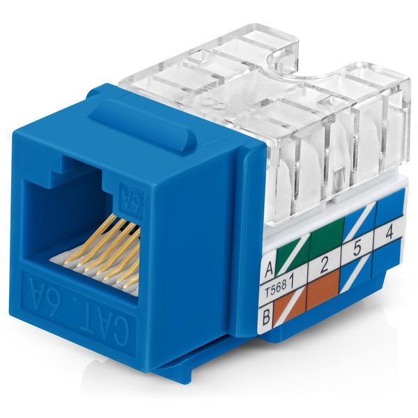 Everest Media Solutions 90° Angled CAT6A Keystone Jack in Blue - Slim Profile RJ45 Ethernet Connector - Compatible with 90° Angled Speed Termination Tool - easyJACK (B094WB91H3) - 20-Pack