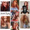 Xiweiya Copper Red Hair Long Body Wavy Free Part Wigs Natural Hairline Brown Red Synthetic Lace Front Wigs Heat Resistant Christmas Party Wigs for Women 24inch
