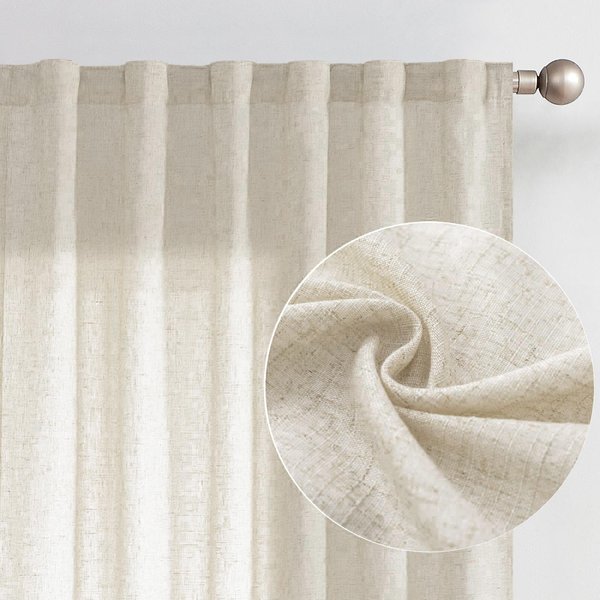 jinchan Linen Beige Curtains 84 Inches Long for Living Room Farmhouse Rod Pocket Back Tab Light Filtering Window Drapes for Bedroom Curtains Crude 2 Panels