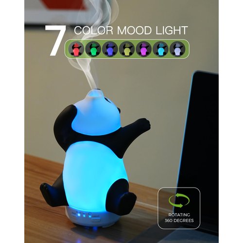 Panda Essential Oil Diffuser - Cute Rotatable Diffuser for Home with 7-Color Light, Aromatherapy Diffuser for Bedroom and Office