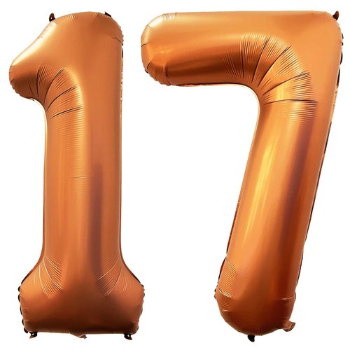 Orange 17 Number Balloons, 40 Inch Giant Number Balloons Foil Mylar Helium Orange Number 17 Balloons for 17th Birthday Party Supplies Anniversary Event Celebration Decorations