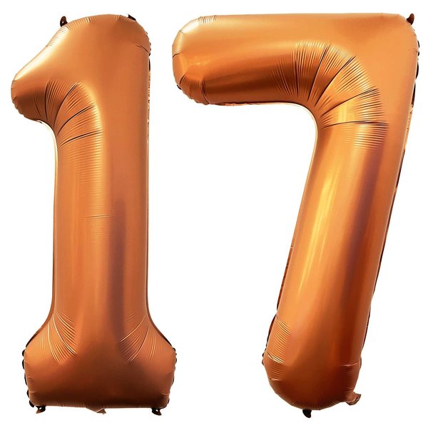 Orange 17 Number Balloons, 40 Inch Giant Number Balloons Foil Mylar Helium Orange Number 17 Balloons for 17th Birthday Party Supplies Anniversary Event Celebration Decorations