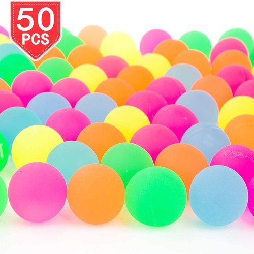 PROLOSO 50 Pcs Bouncy Balls Glow in The Dark Bouncing Rubber Ball Pet Toys Bright Neon Colors 1.25"