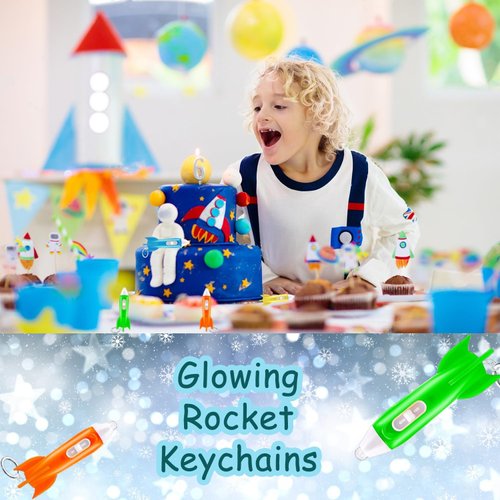 24 Pcs Mini Rocket Flashlight Helicopter Keychain, Astronaut Themed Outer Space Party Favors, Rocket LED Flashlight Keychanins for Kids Backpack