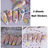5D Flower Nail Stickers for Nail Art Purple Pink Daisy Gel Nail Stickers Summer Embossed Yellow Blossom Nail Art Stickers Solid Nail Decals Autumn Colorful Nail Decal with Floral Design Sliders 3Pcs
