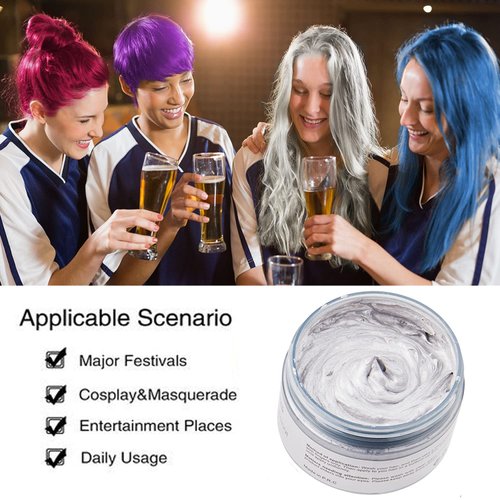 Silver Gray Hair Color Wax, Natural Hairstyle Wax 4.23 oz, Temporary Hairstyle Cream for Party, Cosplay, Halloween, Daily use, Date, Clubbing (Silver Grey)