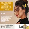 3 Pcs Glitter Mini Butterfly Hair Claw Clips Sparkly Gold Color Butterfly Hair Accessories Y2K Cute Metals Mini Glitter Strong Hold Claw Clips for Women Girls Teens Wedding Back to School