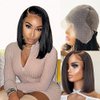 Karlami Hair 12 Inch 13X6 Bob Wig Human Hair Frontal Lace Wig Glueless Wig 150% Density Straight Short Bob Wigs for Black Women Deep Side Part Bob Wig Transparent Wigs (13x6 Bob Wig)