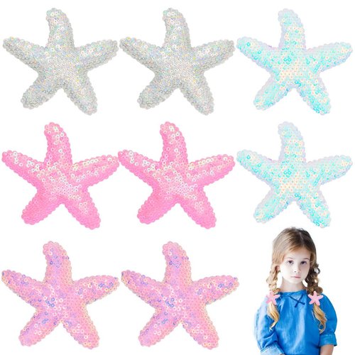 8 PCS Starfish Hair Clips for Girls Beach Sea Star Hair Pins Starfish Sequin Mermaid Costume Hair Accessories Multicolor Sparkling Hair Barrettes for Kids Baby Girls