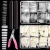 1000PCS Square Nail Tips for Acrylic Nails Professional, Fake Clear Natural Acrylic Short Square French Artificial Nail Tips Half Cover with Acrylic Nail Clipper, 2PCS Nail Files for Nail Salon Home