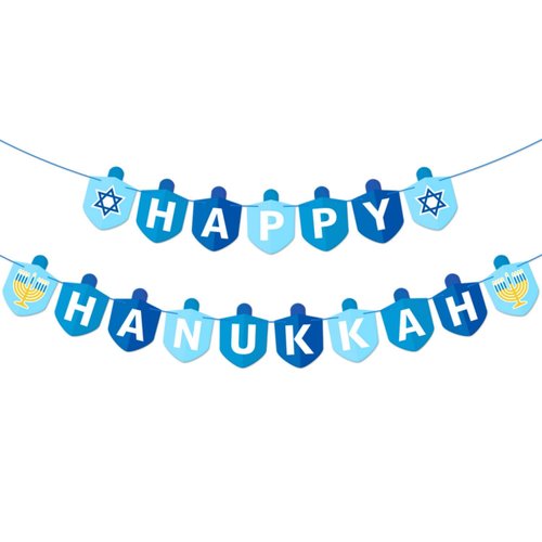 Happy Hanukkah Banner Chanukah Holiday Party Decorations Dreidel Garland Hanukkah Festival Day Supplies Blue Illumination Party Family Gathering Decorations