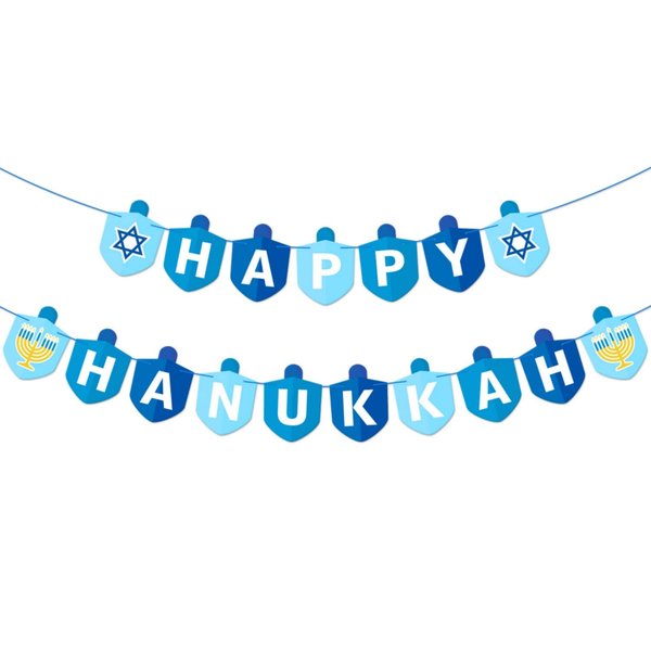 Happy Hanukkah Banner Chanukah Holiday Party Decorations Dreidel Garland Hanukkah Festival Day Supplies Blue Illumination Party Family Gathering Decorations