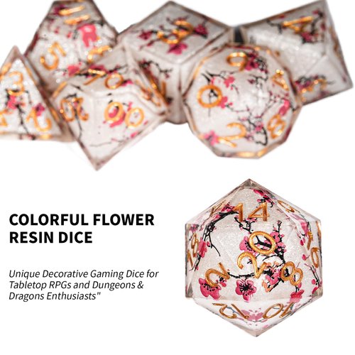 GU BEI TE DND Dice Set 7-Pcs, Sharp Edge Plum Flower Style Resin Dice Polyhedral Resin Sharp Edge Dice for Roleplaying Games Dungeons and Dragons RPG MTG Table Games（Plum Flower）
