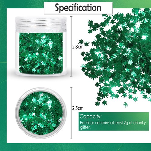 Laza 2g Chunky Glitter for St. Patrick's Day Clove Confetti Holographic Nail Charms Sequins Stickers Sparkle for DIY Crafts Nail Art Decoration Party Face Body Make Up Resin - Grass Green