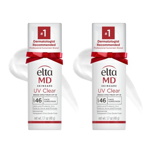 EltaMD UV Clear Face Sunscreen, SPF 46 Oil Free Sunscreen with Zinc Oxide, Protects and Calms Sensitive Skin and Acne-Prone Skin, Lightweight, Silky, Dermatologist Recommended, (2 Pack)