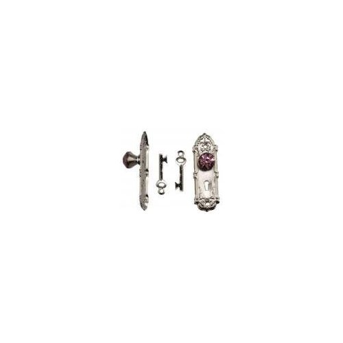 Melody Jane Dollhouse Satin Nickel Door Handle with Purple Crystal Knob & Keys