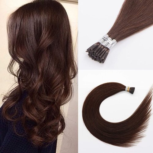 I Tip Hair Extensions Human Hair 1g/Strand Micro Bead I Tip Hair Extension 50g/Pack Medium Brown Itip Extension 18 inch #4