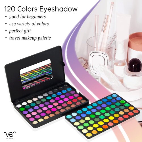 Ver Beauty Color Eyeshadow Palette Makeup Set (120 Shades) Highly Pigmented Eyeshadows for Beginners & Professionals, Shimmer & Matte Cosmetic Kit, Eyebrow Powder, Eye Kit, Premium Eyeshadow Collection, Multicolor (VMP1211TMBS)