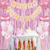 Pink Birthday Party Decoration for Women, Happy Birthday Party Decoration, Pink Fringe Curtain, Pink Heart Star Foil Confetti Balloons, for Women Girl 13th 16th 18th 21th Birthday Party Supplies…