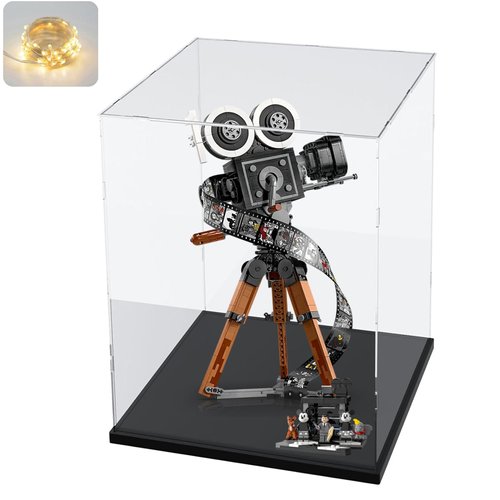 Thickened Clear Acrylic Display Case with Wood-Plastic Base for Lego 43230 75398 76989 21349 Figures Transparent Box Organizer Protection, Black Inside 9.8x9.8x15.7 inch