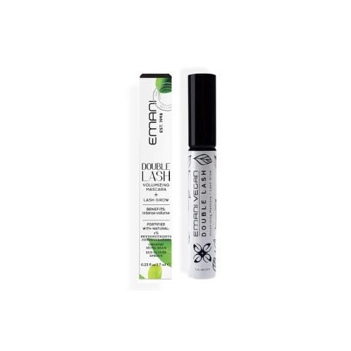 Emani Double Lash Natural Volumizing Mascara With Growth Serum, Non-Toxic Smudge-Free Vegan Formula, 0.23 Fl Oz, Granite