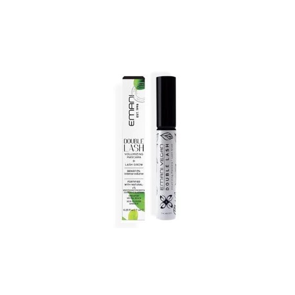 Emani Double Lash Natural Volumizing Mascara With Growth Serum, Non-Toxic Smudge-Free Vegan Formula, 0.23 Fl Oz, Granite