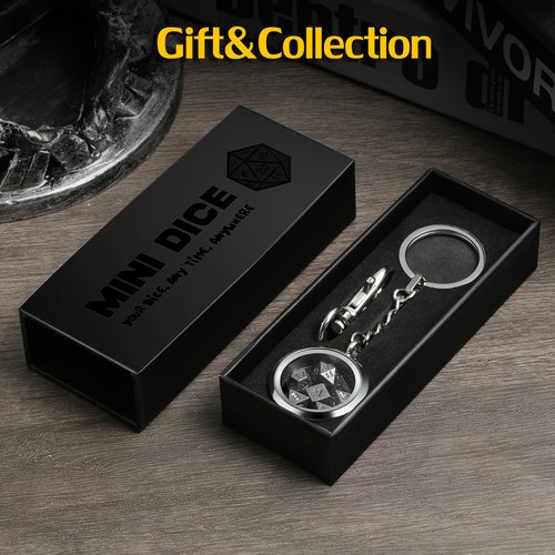 Mini DND Dice,DNDND 6mm Metal Dice Set with Kyechain Silver Stailess Steel Case and Gorgeous Gift Box for Dungeons and Dragon D&D Game (Iron with Silver Case)