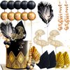 19Pcs Black Gold Balls Cake Topper Gold Leaves Cake Decoration Prom Cake Decoration Roaring 20s Cake Decoration 1920s Party Supplies New Year Eve Party Supplies