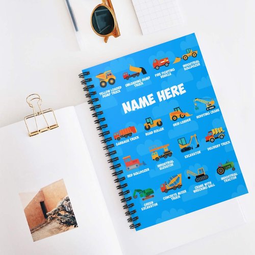 Personalized Corner-Construction Vehicles Spiral Notebook | Customize Your Text at Notebook | Perfect Notebook for School, Office, Business | Ideal Gift | Spiral Notebook