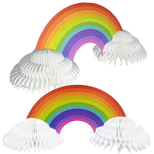 GIFTEXPRESS 2 Pack Jumbo 30&quot; Rainbow Honeycomb Centerpiece - Paper Rainbows &amp; Clouds Theme Party ...