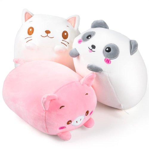Labeol Plush Toys Set Soft Stuffed Animal Plush Pillow Cute Cat Plushie Cuddly Plush Toys Hugging Pillow Decoration Gift for Girls Boys Girlfriend (3pcs Panda/Pig/Cat)