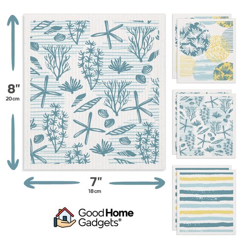 Good Home Gadgets Swedish Dishcloths for Kitchen | 6-Pack Ocean Collection | Absorbent Swedish Dishcloths | Reusable Swedish Dishcloth, Eco-Friendly Cellulose Sponge Sweedish Dishtowels