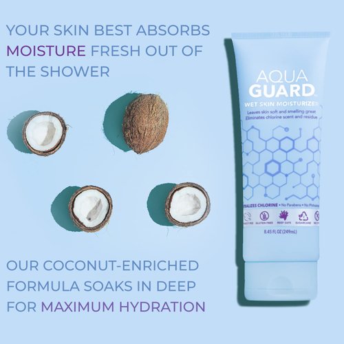 AQUA GUARD After-Swim Wet Skin Moisturizer | Leaves Skin Soft+Neutralizes Chlorine Scent&Residue | In-Shower Lotion | Saves time | Apply to wet skin then towel off | Fast Absorbing - 2-Pack